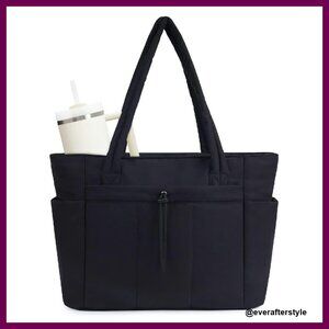 Puffer Tote Bag with Cup Holder Laptop Compartment Trolley Sleeve Travel Work